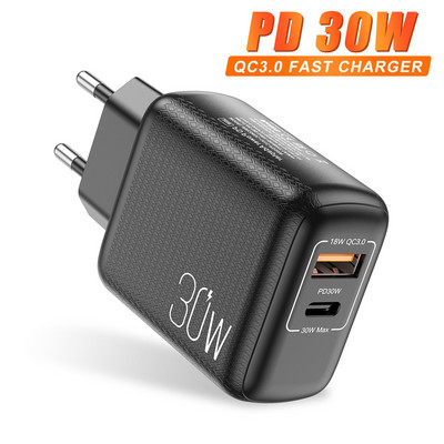 USLION PD 30W USB C gyorstöltés PD QC 3.0 Type C gyorstöltés iPhone 12 Pro telefonhoz Samsung Xiaomi redmi fali mobiltelefon töltő