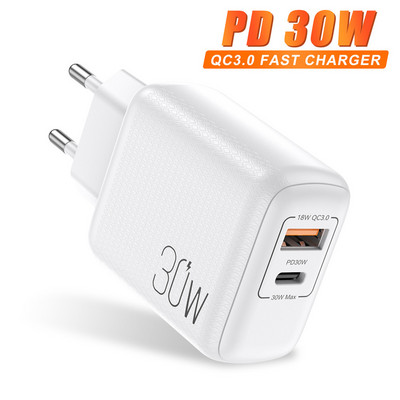USLION PD 30W USB C gyorstöltés PD QC 3.0 Type C gyorstöltés iPhone 12 Pro telefonhoz Samsung Xiaomi redmi fali mobiltelefon töltő