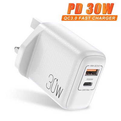 USLION PD 30W USB C gyorstöltés PD QC 3.0 Type C gyorstöltés iPhone 12 Pro telefonhoz Samsung Xiaomi redmi fali mobiltelefon töltő