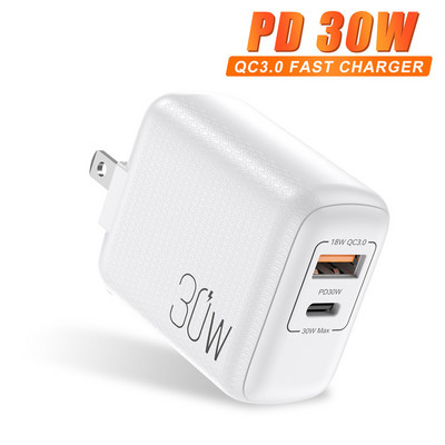 USLION PD 30W USB C gyorstöltés PD QC 3.0 Type C gyorstöltés iPhone 12 Pro telefonhoz Samsung Xiaomi redmi fali mobiltelefon töltő