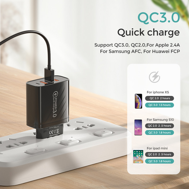 30W USB C punjač Brzi punjač za iPhone 13 12 Xiaomi Huawei Samsung Quick Charge 3.0 4.0 Adapter za punjenje mobitela QC 3.0