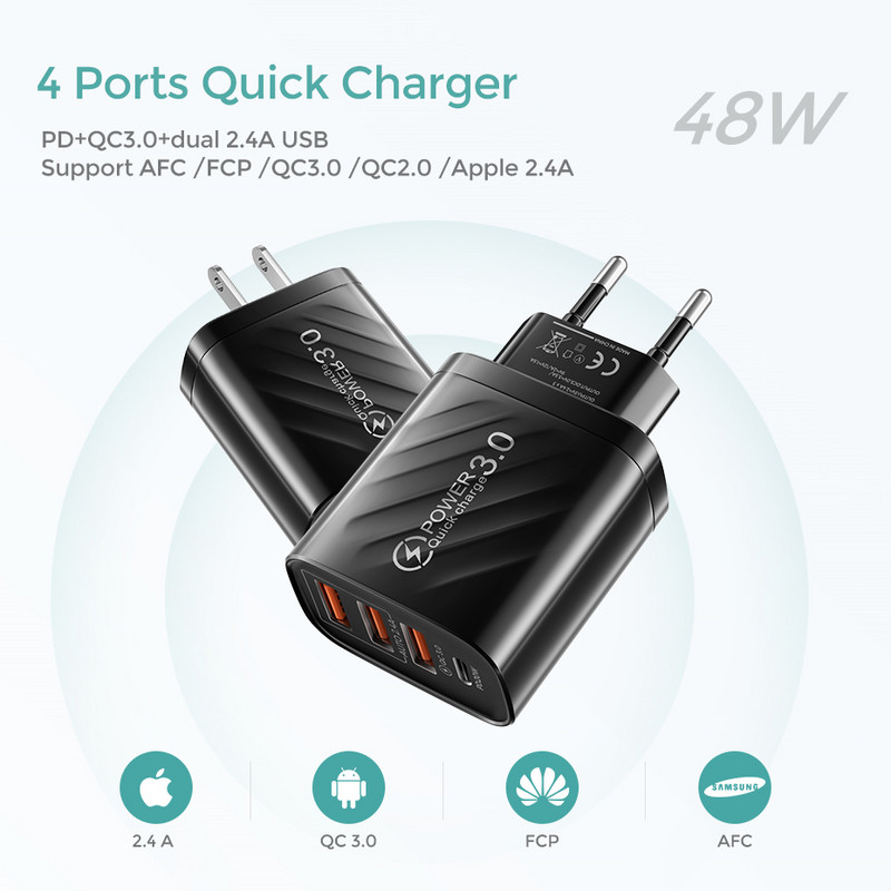 30W USB C punjač Brzi punjač za iPhone 13 12 Xiaomi Huawei Samsung Quick Charge 3.0 4.0 Adapter za punjenje mobitela QC 3.0