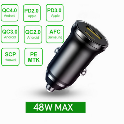 48W-os USB autós töltő 5A Type C PD QC gyorstöltő telefonadapter iPhone 13 12 11 Pro Max 8 Xiaomi Samsung S21 S20 S10 S9 telefonhoz