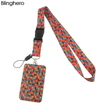 BH1284 Blinghero Слънчогледова каишка за вратовръзка за ключ Карта Телефон Направи си сам Пъзел за осъзнаване на аутизма Въже за окачване с държач за карти