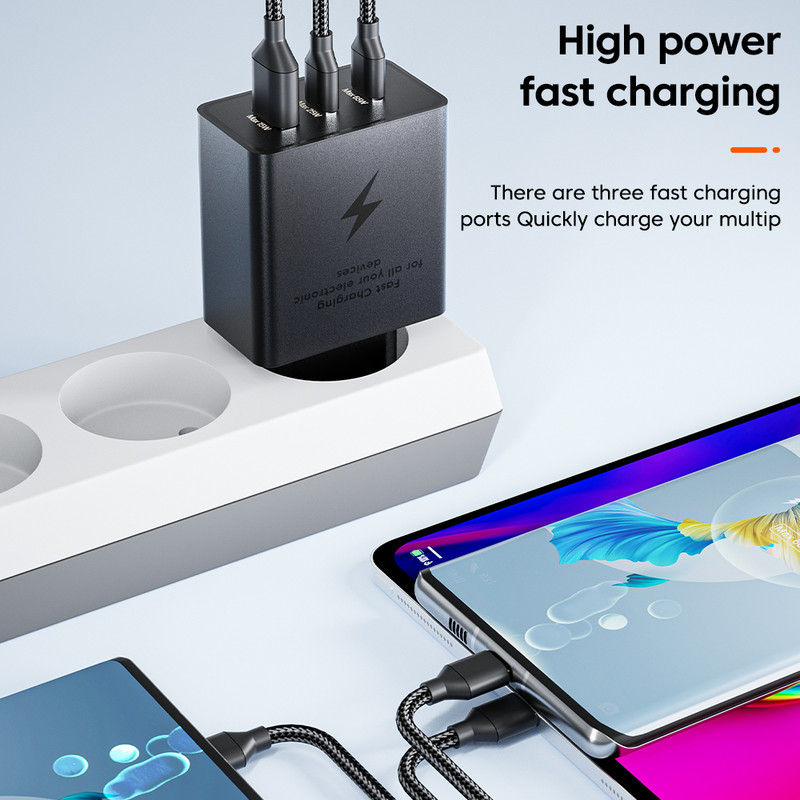 105W USB C brzi punjač s 3 priključka za mobilni telefon tipa C punjač Quick Charge 3.0 adapter za napajanje za iPhone 12 13 Pro Xiaomi Samsung