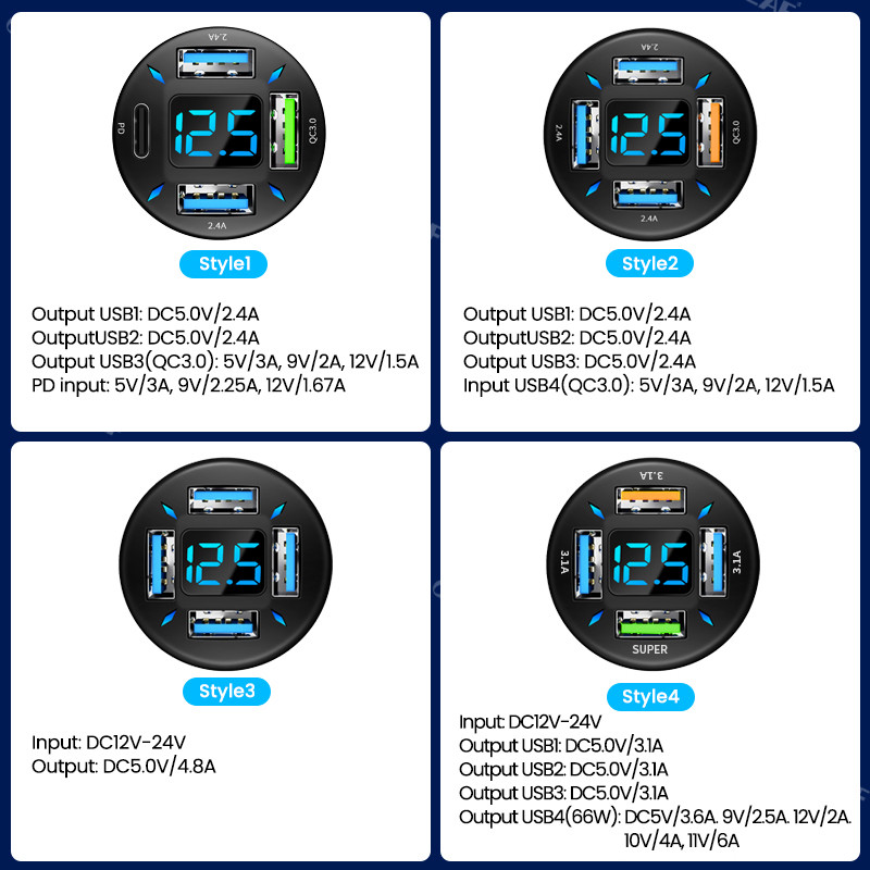 Olaf auto punjač za telefon 66W USB C punjač u automobilu 4 porta PD brzo punjenje QC3.0 adapter za telefon punjač za iPhone 14 Xiaomi Samsung