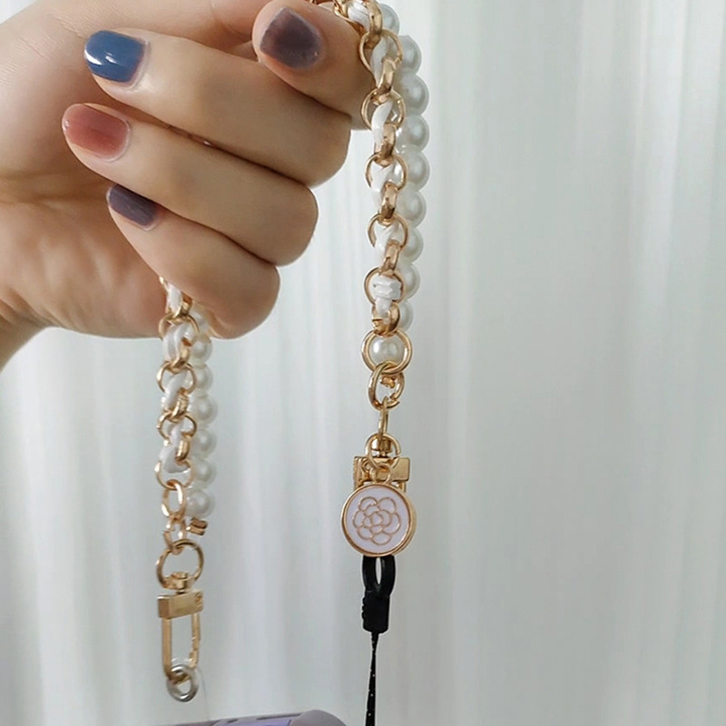 Narukvica za torbicu za mobilni telefon Narukvica za ručni zglob Narukvica za zapešće Uže za zapešće Narukvica za telefon Biserne perle Crno-bijela užad protiv gubitka