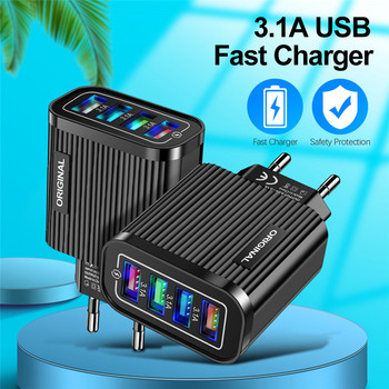 USLION EU US UK Plug USB Charger Type C Fast Charge QC 3.0 Wall Charging for iPhone 12 11 Xiaomi Mobile Phone 4 Ports Adapter