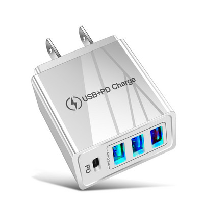 USLION EU US UK Încărcător USB Tip C Încărcare rapidă QC 3.0 Încărcare de perete pentru iPhone 12 11 Xiaomi Telefon mobil 4 porturi Adaptor