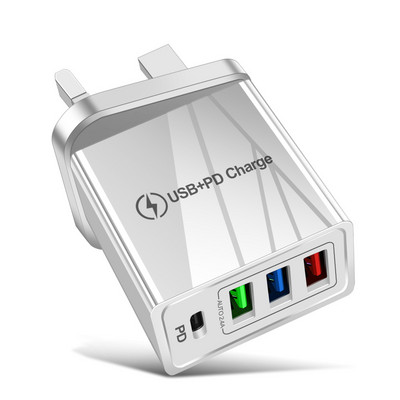 USLION EU US UK Încărcător USB Tip C Încărcare rapidă QC 3.0 Încărcare de perete pentru iPhone 12 11 Xiaomi Telefon mobil 4 porturi Adaptor
