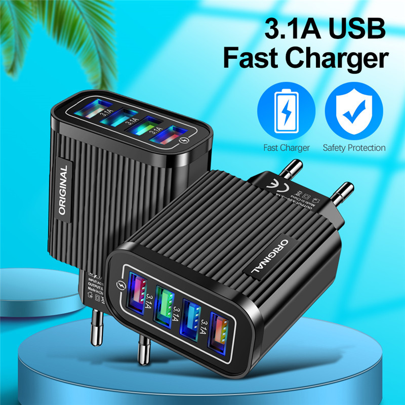USLION EU US UK utikač USB punjač tipa C Fast Charge QC 3.0 zidno punjenje za iPhone 12 11 Xiaomi mobilni telefon 4 porta adapter