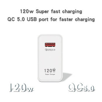 GAN 120W USB зарядно устройство Зарядно за телефон QC 5.0 4.0 3.0 Адаптер за бързо зареждане за iPhone 14 13 12 Samsung Huawei realme usb chargeur