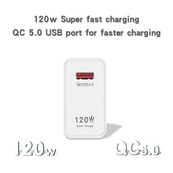 Φορτιστής τηλεφώνου GAN 120W USB Φορτιστής τηλεφώνου QC 5.0 4.0 3.0 Προσαρμογέας γρήγορης φόρτισης για iPhone 14 13 12 Φορτιστής USB της Samsung Huawei realme