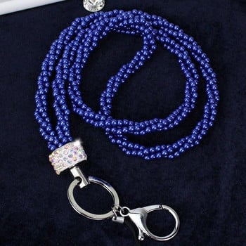 1PCS Rhinestone Bling Lanyard Crystal Pearl Neck Keyring Ключодържател Значка за мобилен телефон ID Държач за камера USB ключодържател