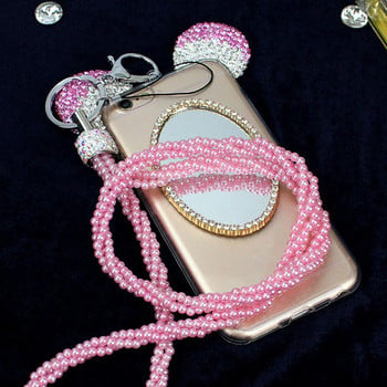 1PCS Rhinestone Bling Lanyard Crystal Pearl Neck Keyring Ключодържател Значка за мобилен телефон ID Държач за камера USB ключодържател