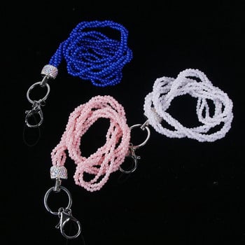 1PCS Rhinestone Bling Lanyard Crystal Pearl Neck Keyring Ключодържател Значка за мобилен телефон ID Държач за камера USB ключодържател