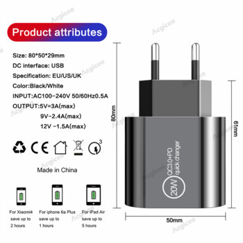 Φορτιστής USB Quick Charge 3.0 για iPhone Γρήγορη φόρτιση τοίχου για Samsung S10 Plug Προσαρμογέας φορτιστών κινητών τηλεφώνων Xiaomi Mi Huawei