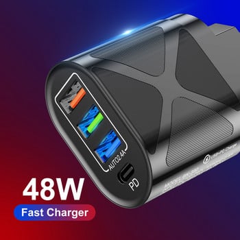 lovebay Quick Charge 48W адаптер за зарядно устройство тип C PD Plug 4 порта бързо зарядно устройство за iPhone 13 11 12 Xiaomi EU US UK Зарядни устройства за телефони