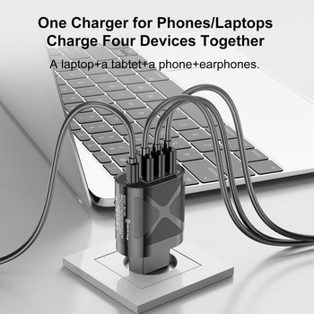 lovebay Quick Charge 48W адаптер за зарядно устройство тип C PD Plug 4 порта бързо зарядно устройство за iPhone 13 11 12 Xiaomi EU US UK Зарядни устройства за телефони