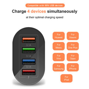 Elough 4 Ports 50W USB Charge Quick Charge 3.0 Adapter Mobile Phone for iPhone Xiaomi Huawei Samsung Wall Charger Βύσμα ΕΕ/ΗΠΑ