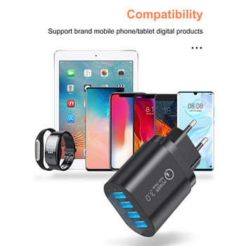 Elough 4 порта 50 W USB зарядно Quick Charge 3.0 Адаптер за мобилен телефон за iPhone Xiaomi Huawei Samsung Стенен зарядно устройство EU/US Plug