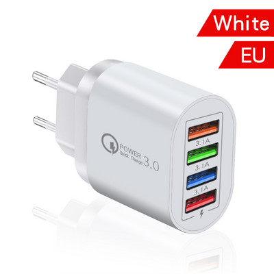 Elough 4 porturi 50W Încărcător USB Adaptor de încărcare rapidă 3.0 pentru telefon mobil pentru iPhone Xiaomi Huawei Samsung Încărcător de perete Conexiune UE/SUA