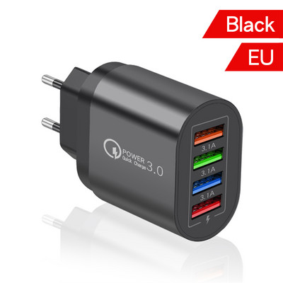 Elough 4 porturi 50W Încărcător USB Adaptor de încărcare rapidă 3.0 pentru telefon mobil pentru iPhone Xiaomi Huawei Samsung Încărcător de perete Conexiune UE/SUA