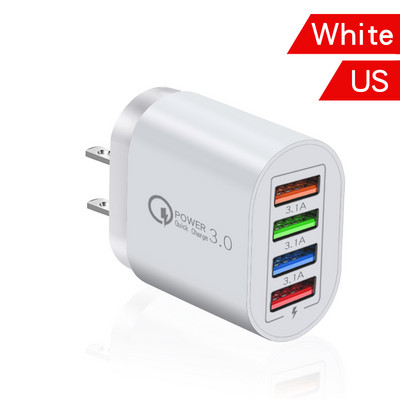 Elough 4 porturi 50W Încărcător USB Adaptor de încărcare rapidă 3.0 pentru telefon mobil pentru iPhone Xiaomi Huawei Samsung Încărcător de perete Conexiune UE/SUA