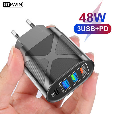 48W PD USB C lādētājs Quick Charge QC 4.0 PD 3.0 Mobilā tālruņa ātrā uzlāde priekš iphone Xiaomi redmi Travel Type C uzlādes adapteris