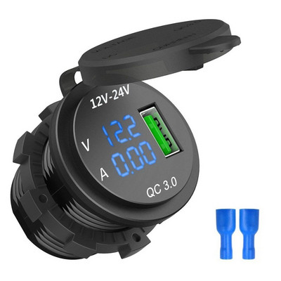 Hot QC 3.0 USB telefon gyorstöltő hálózati adapter LED feszültségmérő feszültség kijelző jármű DC12V-24V vízálló aljzat