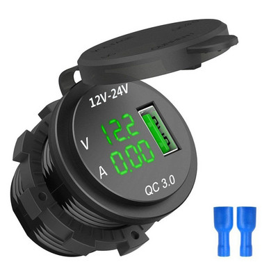 Hot QC 3.0 USB telefon gyorstöltő hálózati adapter LED feszültségmérő feszültség kijelző jármű DC12V-24V vízálló aljzat