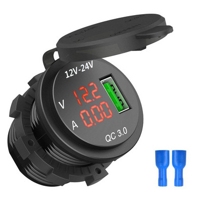 Hot QC 3.0 USB telefon gyorstöltő hálózati adapter LED feszültségmérő feszültség kijelző jármű DC12V-24V vízálló aljzat