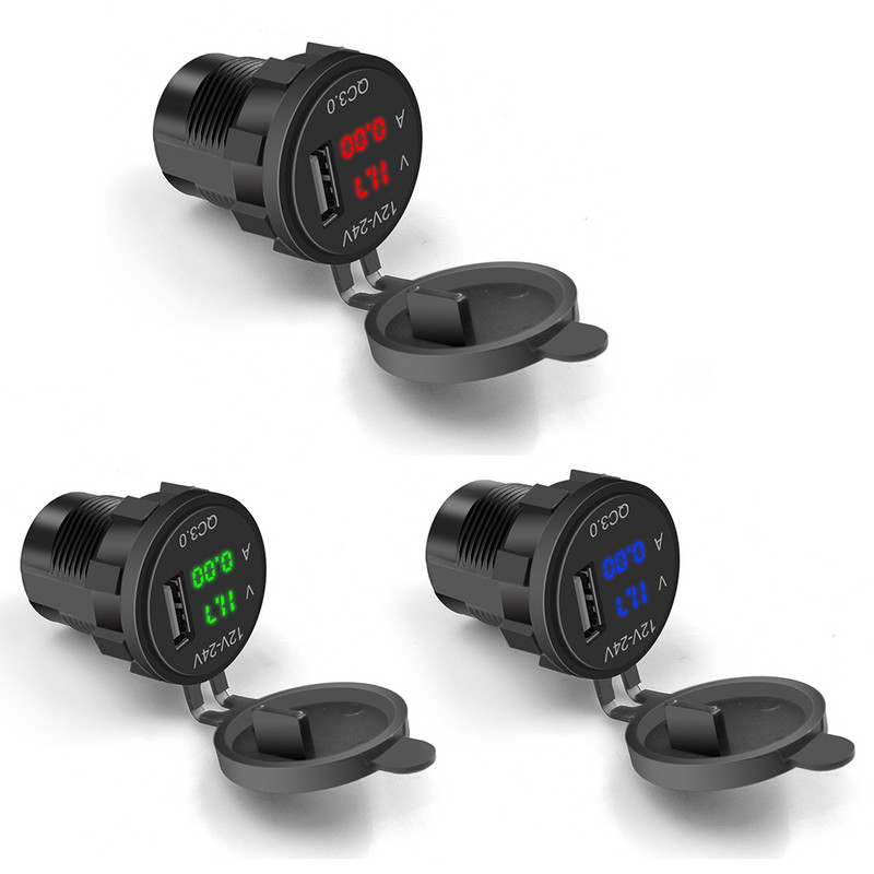 Hot QC 3.0 USB telefon Adapter za brzo punjenje LED voltmetar Zaslon napona Vozilo DC12V-24V Vodootporna utičnica