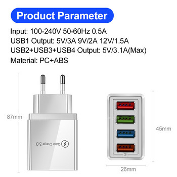 Бързо зареждане 3.0 4.0 USB зарядно устройство за телефон Универсално бързо зареждане AC захранващ адаптер за пътуване за iPhone Samsung Xiaomi таблети зарядно устройство