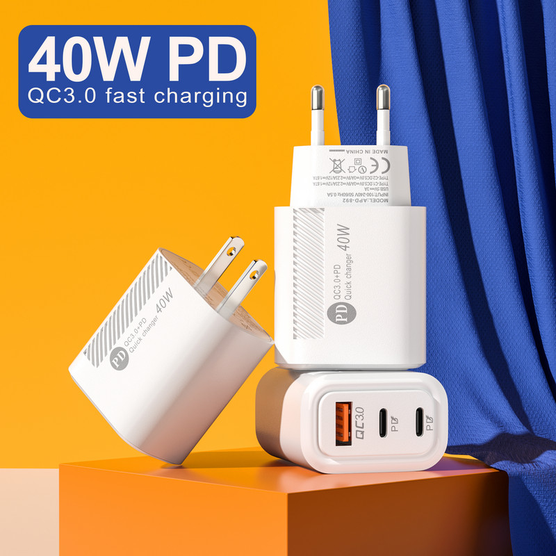 40W PD USB C punjač Quick Charge 3.0 Type C punjač Zidni adapter za mobilni telefon za iPhone 14 13 Pro Max Xiaomi 12 Poco Samsung