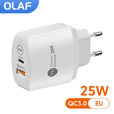 Olaf PD 25W USB C punjač Punjač za telefon Brzo punjenje tip C punjač Brzo punjenje 3.0 Adapter za iPhone Xiaomi Huawei Samsung