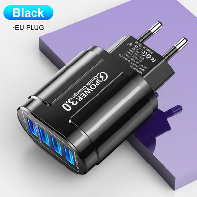 USLION 3A gyorstöltő iPhone 12 11 4 portos 48W fali USB töltő EU/US Plug Adapter Samsung huawei mobiltelefon töltőhöz