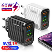 4 porturi 60W încărcător USB Adaptor de perete Încărcător rapid pentru încărcarea telefonului pentru iphone Samsung Xiaomi Tabletă Încărcător rapid mobil QC3.0
