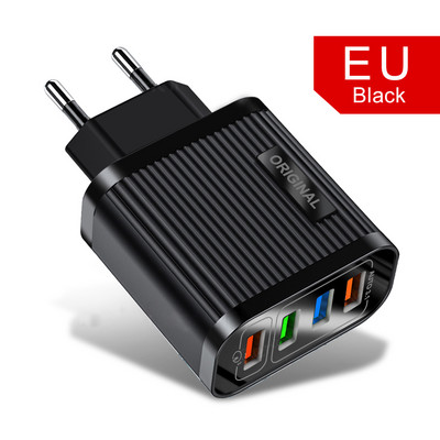 4 porturi 60W încărcător USB Adaptor de perete Încărcător rapid pentru încărcarea telefonului pentru iphone Samsung Xiaomi Tabletă Încărcător rapid mobil QC3.0