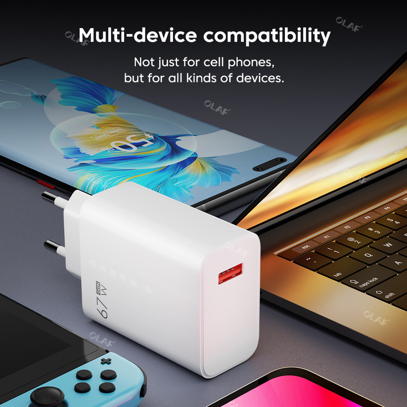 Olaf 67W GaN Adapter punjača Brzi punjač 3.0 QC3.0 Zidni USB punjač za mobilni telefon Brzo punjenje za iPhone Xiaomi Huawei