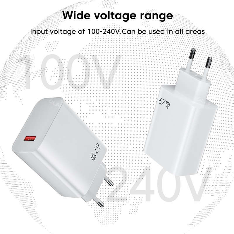 Olaf 67W GaN Adapter punjača Brzi punjač 3.0 QC3.0 Zidni USB punjač za mobilni telefon Brzo punjenje za iPhone Xiaomi Huawei