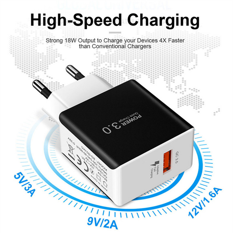 Quick Charge 3.0 USB punjač Univerzalni QC 3.0 18W Adapter za brzo punjenje zidni punjač za mobitele za iPhone 14 Samsung Xiaomi