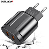 USLION EU/US Plug 2.4A Max Dual USB gyorstöltő adapter fali univerzális mobiltelefon töltő iPhone-hoz Samsung Xiaomihoz
