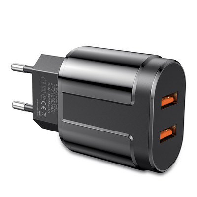 USLION EU/US Plug 2.4A Max Dual USB gyorstöltő adapter fali univerzális mobiltelefon töltő iPhone-hoz Samsung Xiaomihoz