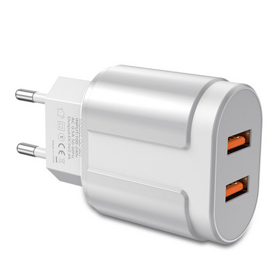 USLION EU/US Plug 2.4A Max Dual USB gyorstöltő adapter fali univerzális mobiltelefon töltő iPhone-hoz Samsung Xiaomihoz