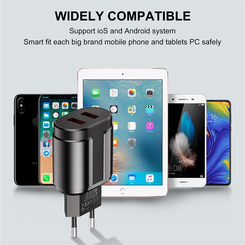 USLION EU/US utikač 2.4A Max Dual USB adapter za brzo punjenje Zidni univerzalni punjač za mobilni telefon za iPhone za Samsung Xiaomi