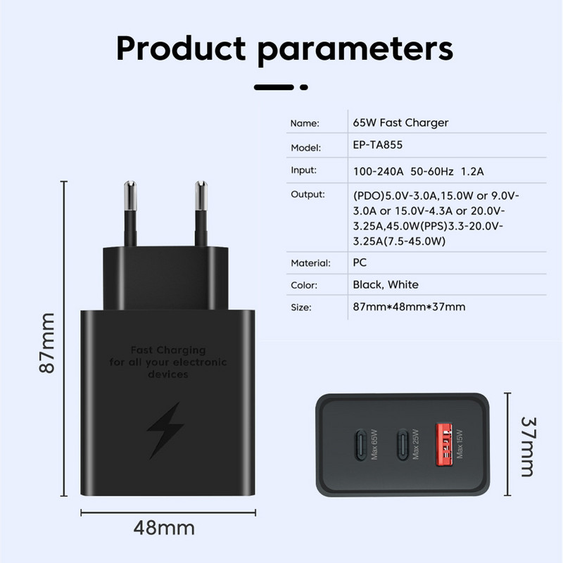 105W USB tip C punjač Quick Charge 3.0 PD tip C punjač za brzo punjenje zidni telefonski adapter za Samsung Xiaomi iPhone 14 13 iPad