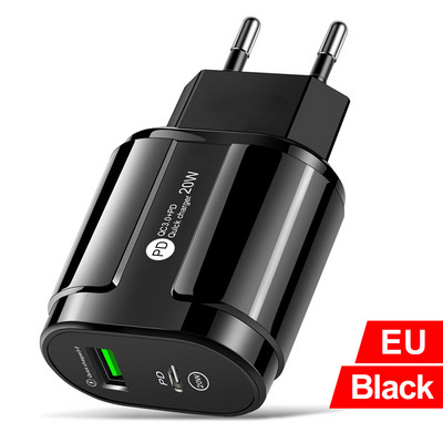 20W Dual USB Charger EU US Plug Fali Töltő Type C PD Mobiltelefon töltő iPhone12 11 Samsung Xiaomi tápegység adapterhez