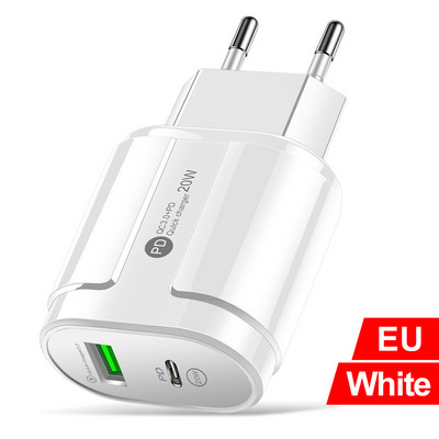 20W Dual USB Charger EU US Plug Fali Töltő Type C PD Mobiltelefon töltő iPhone12 11 Samsung Xiaomi tápegység adapterhez