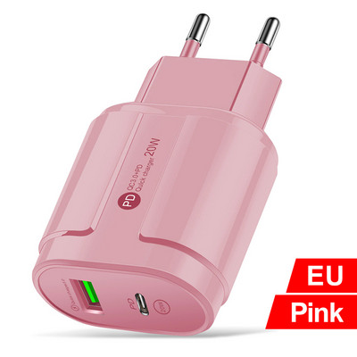 20W Dual USB Charger EU US Plug Fali Töltő Type C PD Mobiltelefon töltő iPhone12 11 Samsung Xiaomi tápegység adapterhez